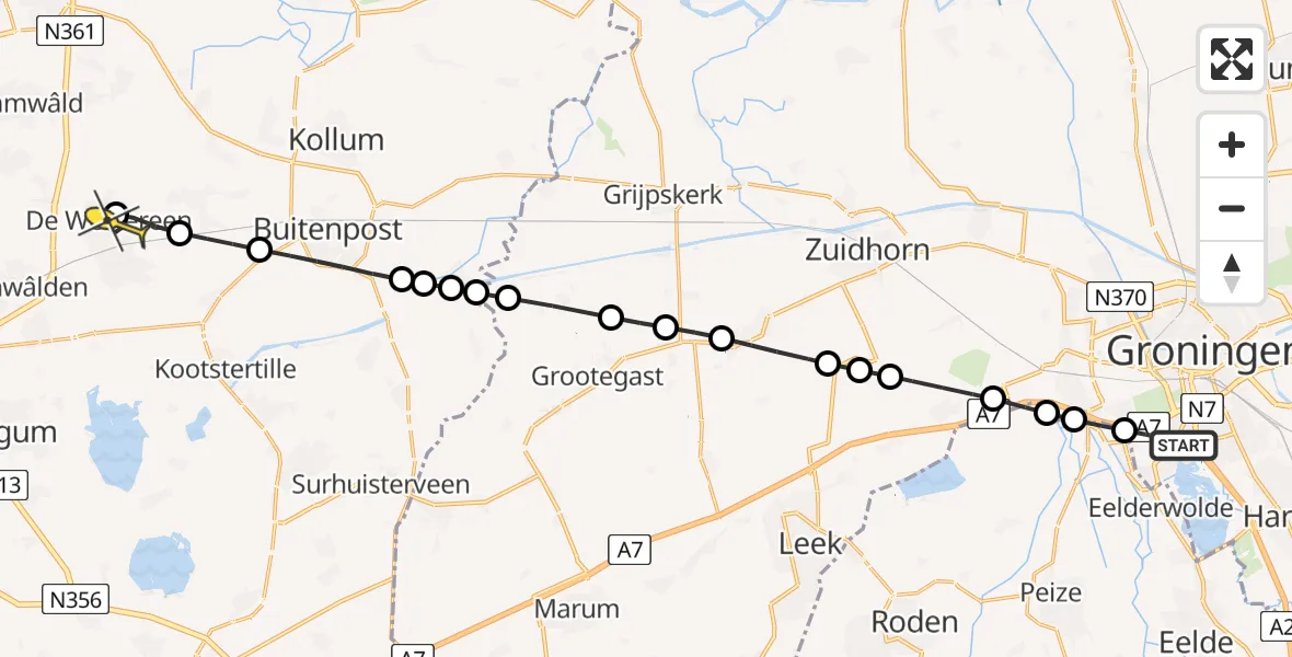 Routekaart van de vlucht: Lifeliner 4 naar De Westereen, Piccardtlaan