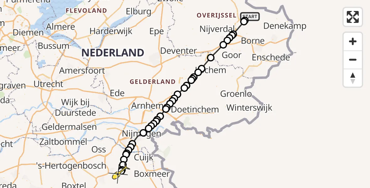 Routekaart van de vlucht: Lifeliner 3 naar Vliegbasis Volkel, Geesterseveldweg