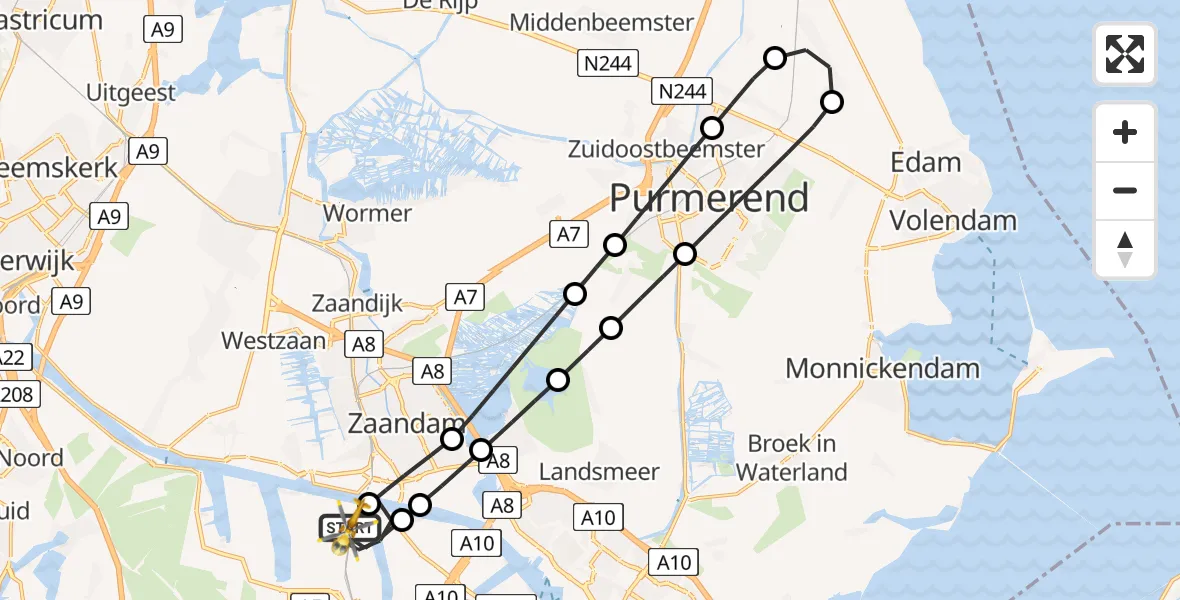 Vluchtroute Traumahelikopter van Amsterdam Heliport naar Amsterdam Heliport