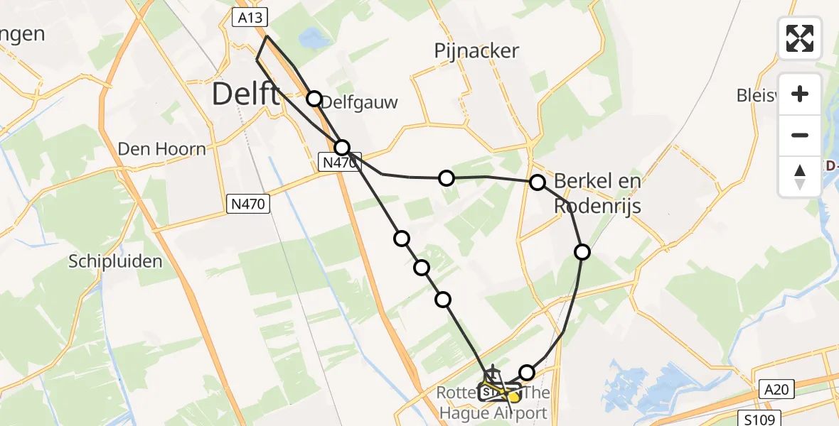 Routekaart van de vlucht: Lifeliner 2 naar Rotterdam The Hague Airport, Schieveense polder