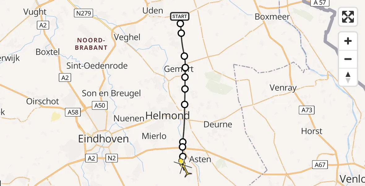 Routekaart van de vlucht: Lifeliner 3 naar Someren, Oosterheidestraat