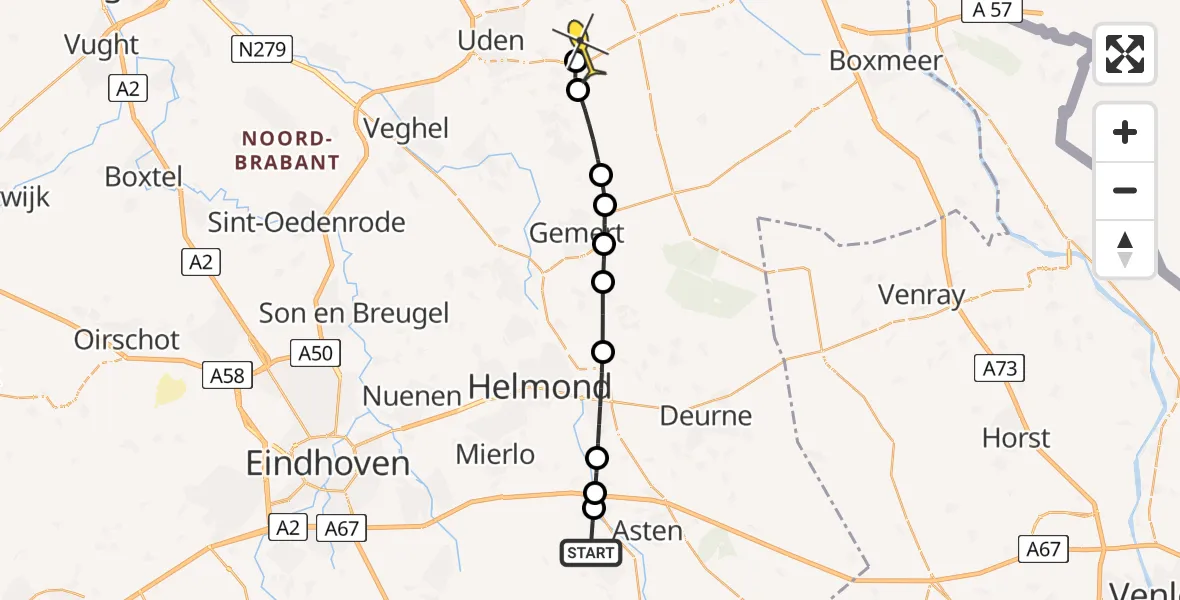 Routekaart van de vlucht: Lifeliner 3 naar Vliegbasis Volkel, Varendonkweg