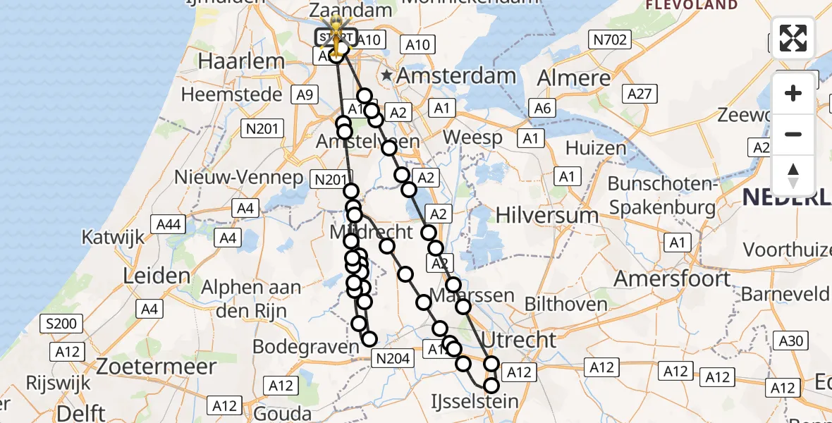 Vluchtroute Traumahelikopter van Amsterdam Heliport naar Amsterdam Heliport