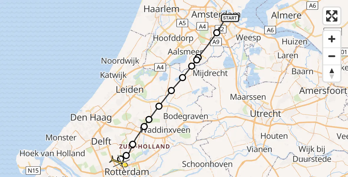 Routekaart van de vlucht: Lifeliner 2 naar Rotterdam The Hague Airport, Entrepothaven