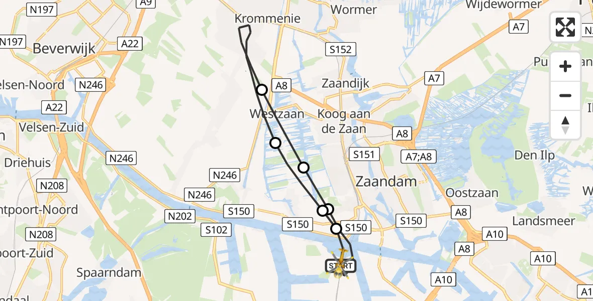 Vluchtroute Traumahelikopter van Amsterdam Heliport naar Amsterdam Heliport