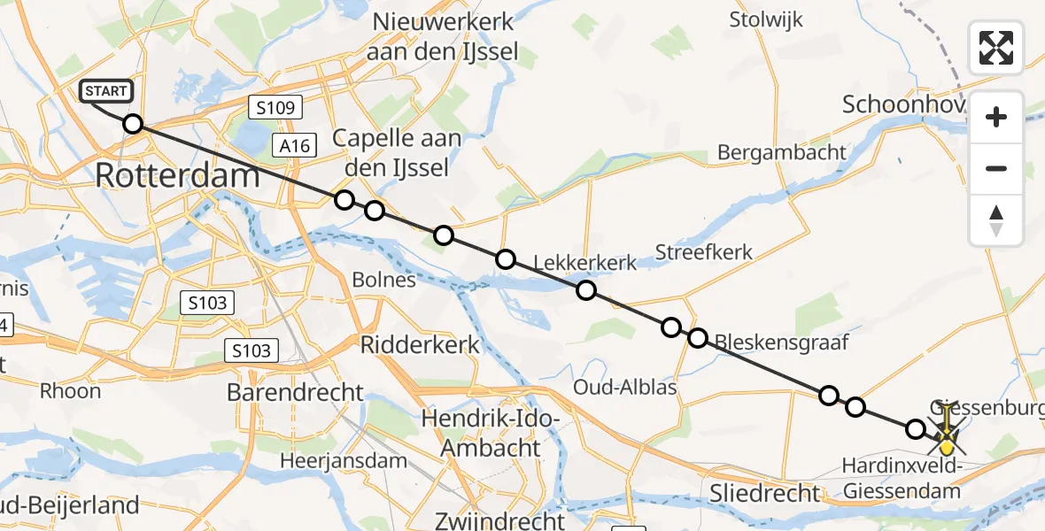 Routekaart van de vlucht: Lifeliner 2 naar Giessenburg, Tegelplaats