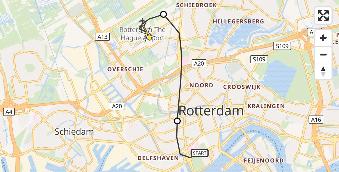 Routekaart van de vlucht: Lifeliner 2 naar Rotterdam The Hague Airport, Schietbaanlaan