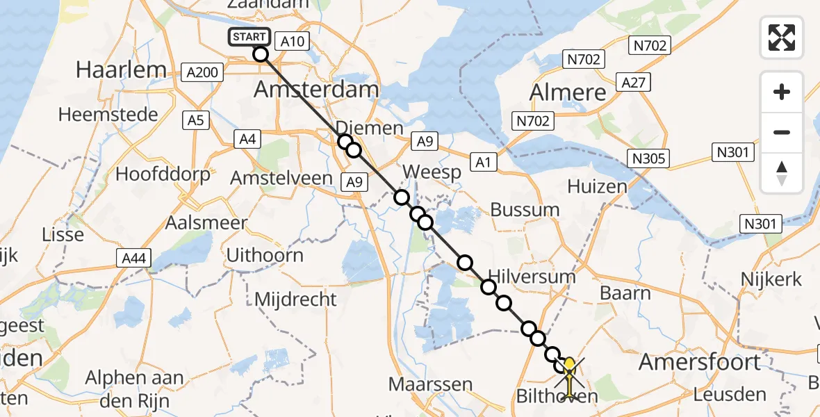Routekaart van de vlucht: Traumaheli naar Bilthoven, Corsicaweg