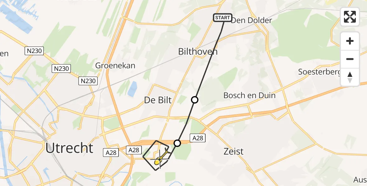 Routekaart van de vlucht: Traumaheli naar Universitair Medisch Centrum Utrecht, Valklaan
