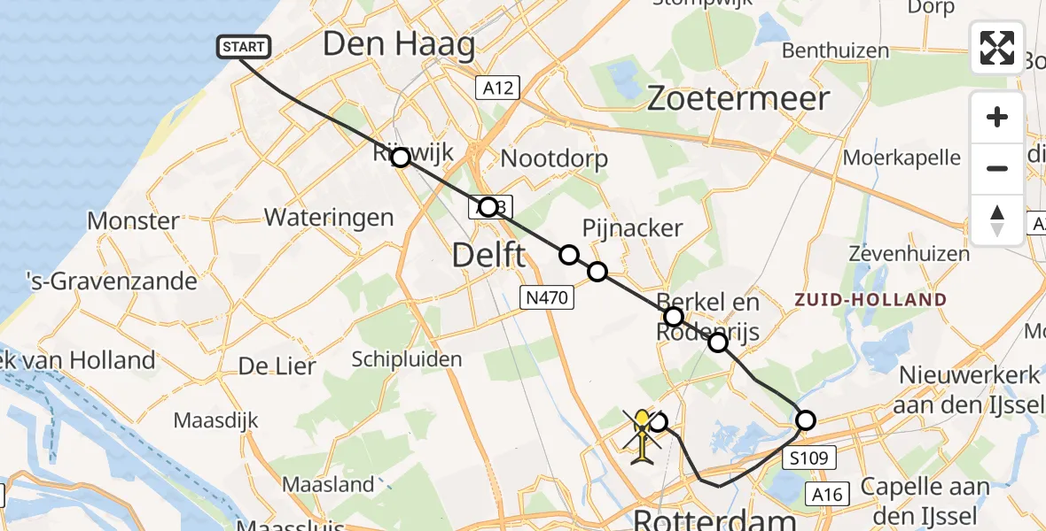 Routekaart van de vlucht: Lifeliner 2 naar Rotterdam The Hague Airport, Zeewindelaan