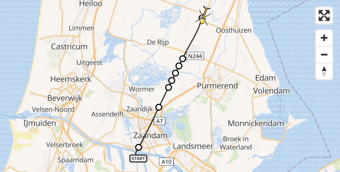 Routekaart van de vlucht: Traumaheli naar Noordbeemster, Hoofdtocht