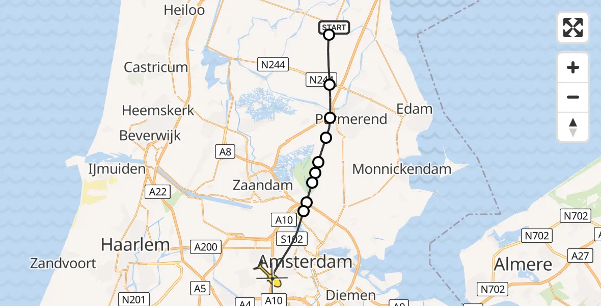 Routekaart van de vlucht: Lifeliner 1 naar Amsterdam, Middenweg