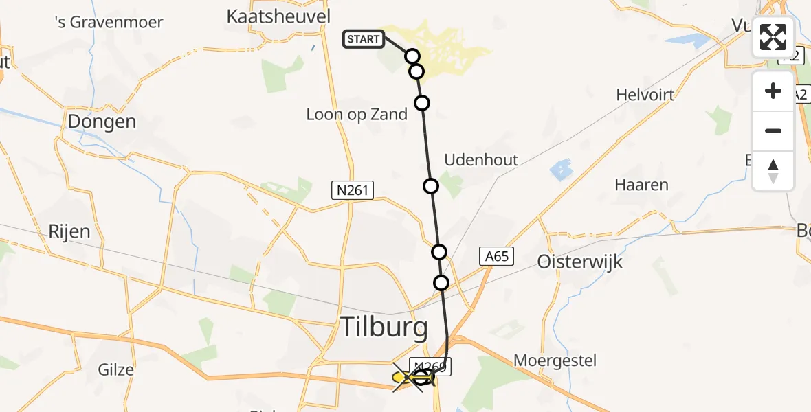 Routekaart van de vlucht: Lifeliner 3 naar Tilburg, Loonsehoek