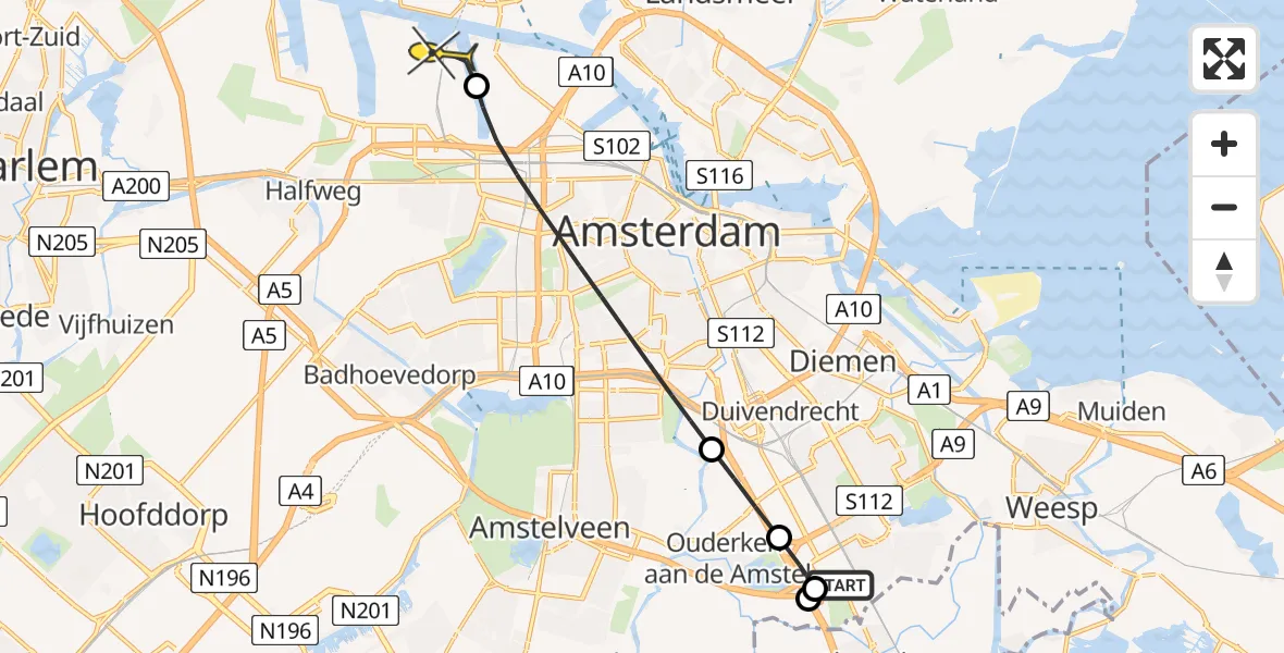 Routekaart van de vlucht: Traumaheli naar Amsterdam Heliport, Helipad