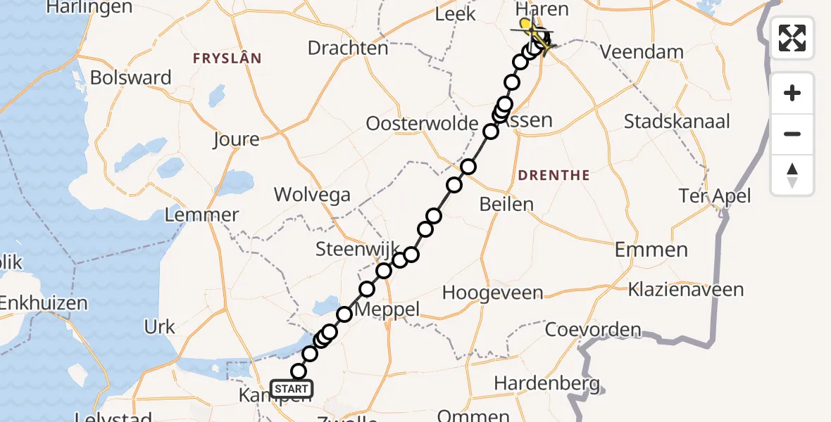 Routekaart van de vlucht: Lifeliner 4 naar Groningen Airport Eelde, Oudendijk