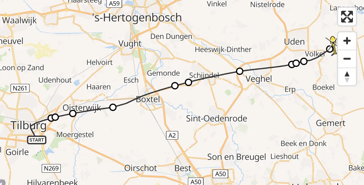 Routekaart van de vlucht: Lifeliner 3 naar Vliegbasis Volkel, Vendeliersstraat