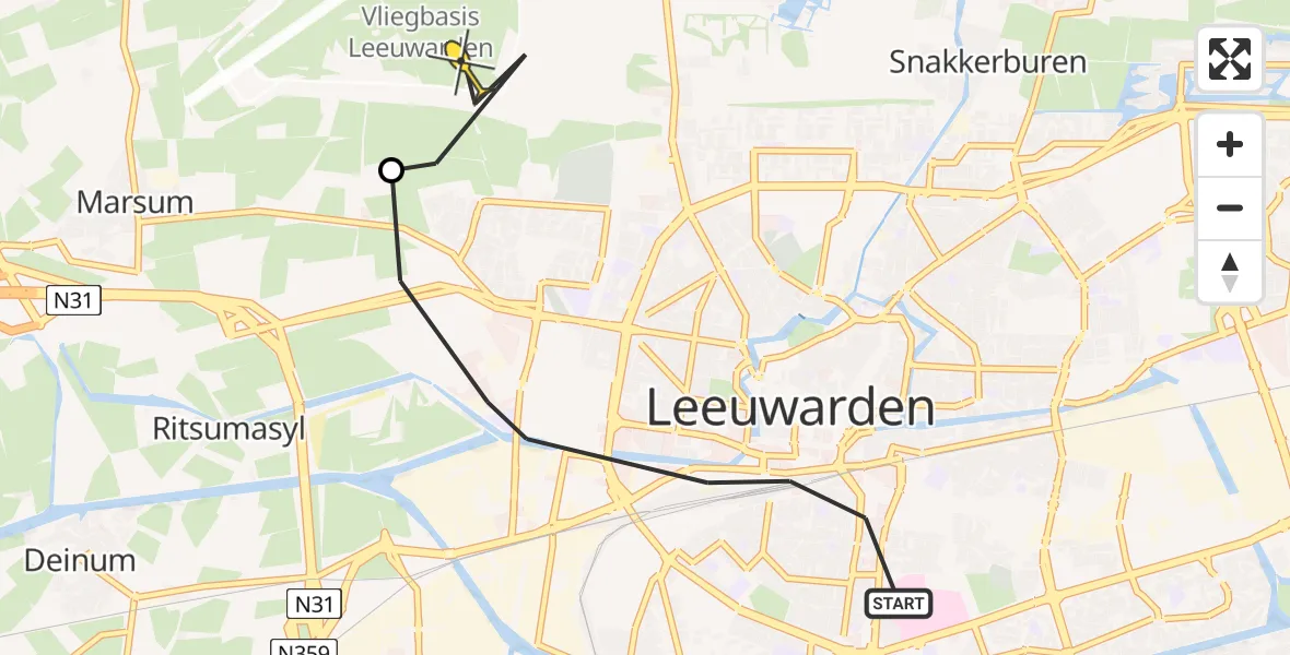 Routekaart van de vlucht: Ambulancehelikopter naar Vliegbasis Leeuwarden, Stationsplein