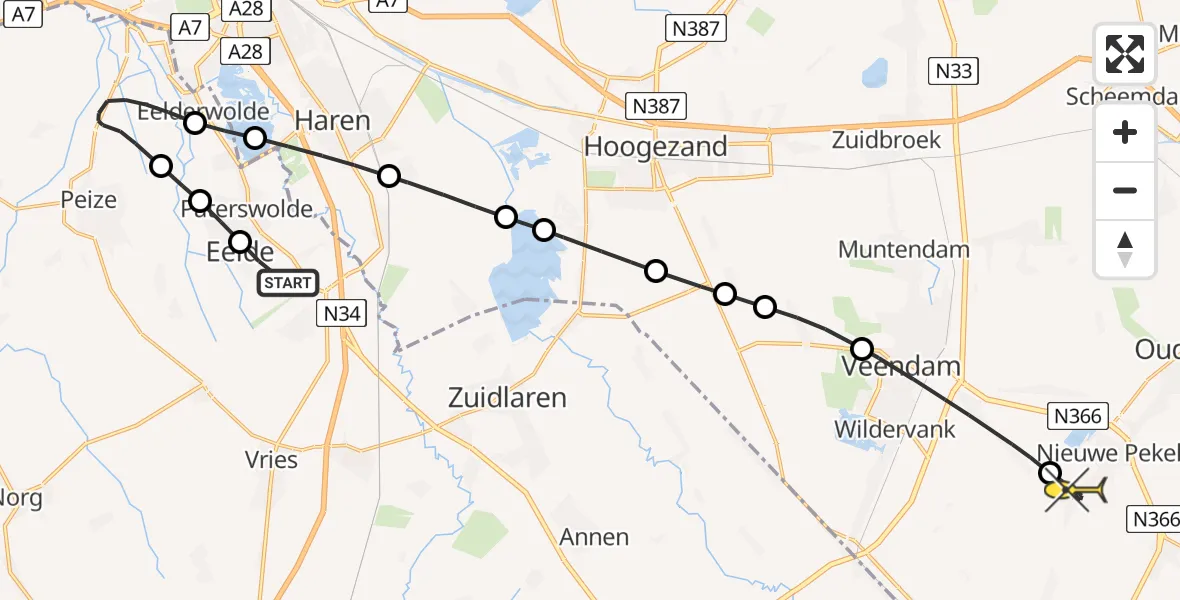 Routekaart van de vlucht: Lifeliner 4 naar Nieuwe Pekela, Langesteeg