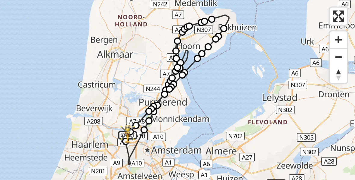 Vluchtroute Traumahelikopter van Amsterdam Heliport naar Amsterdam Heliport
