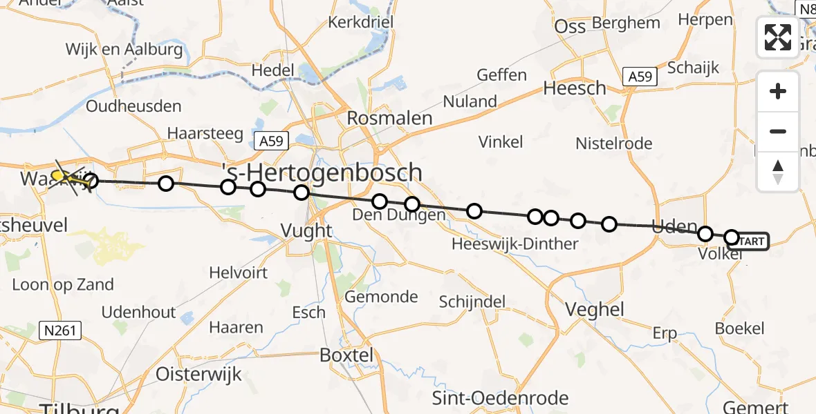 Routekaart van de vlucht: Lifeliner 3 naar Waalwijk, Goorkensweg