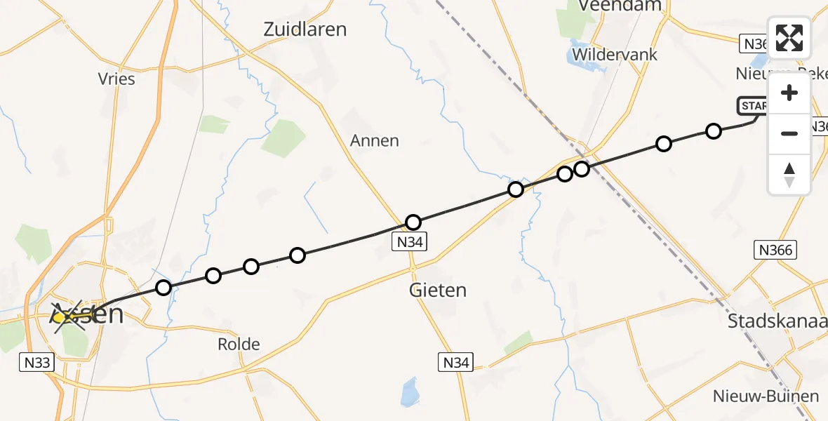 Routekaart van de vlucht: Lifeliner 4 naar Assen, Jan R. Stuutstraat F