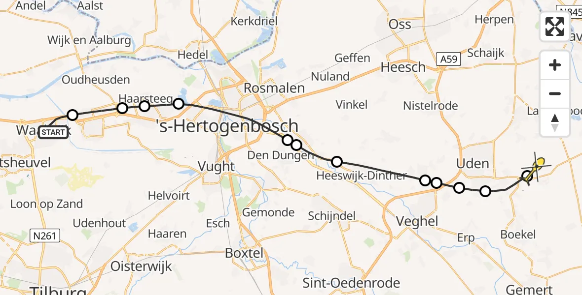 Routekaart van de vlucht: Lifeliner 3 naar Vliegbasis Volkel, Van Lovenlaan