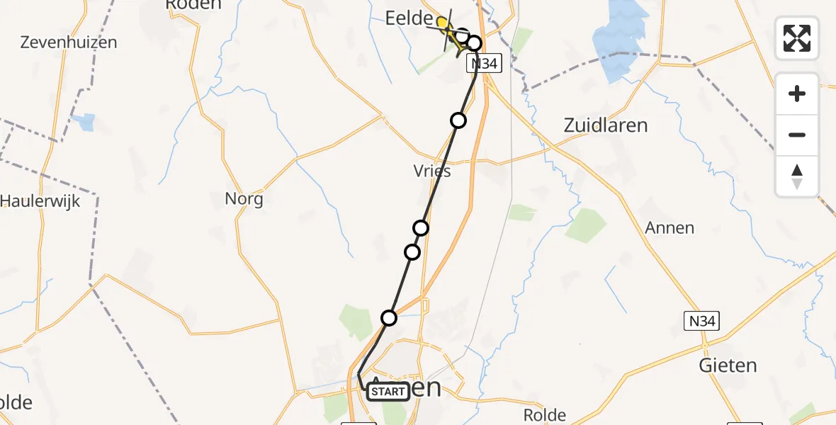 Routekaart van de vlucht: Lifeliner 4 naar Groningen Airport Eelde, Zendmastweg