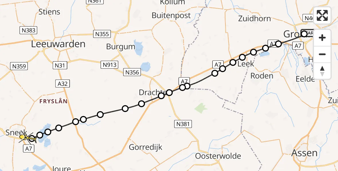 Routekaart van de vlucht: Lifeliner 4 naar Sneek, De Laan