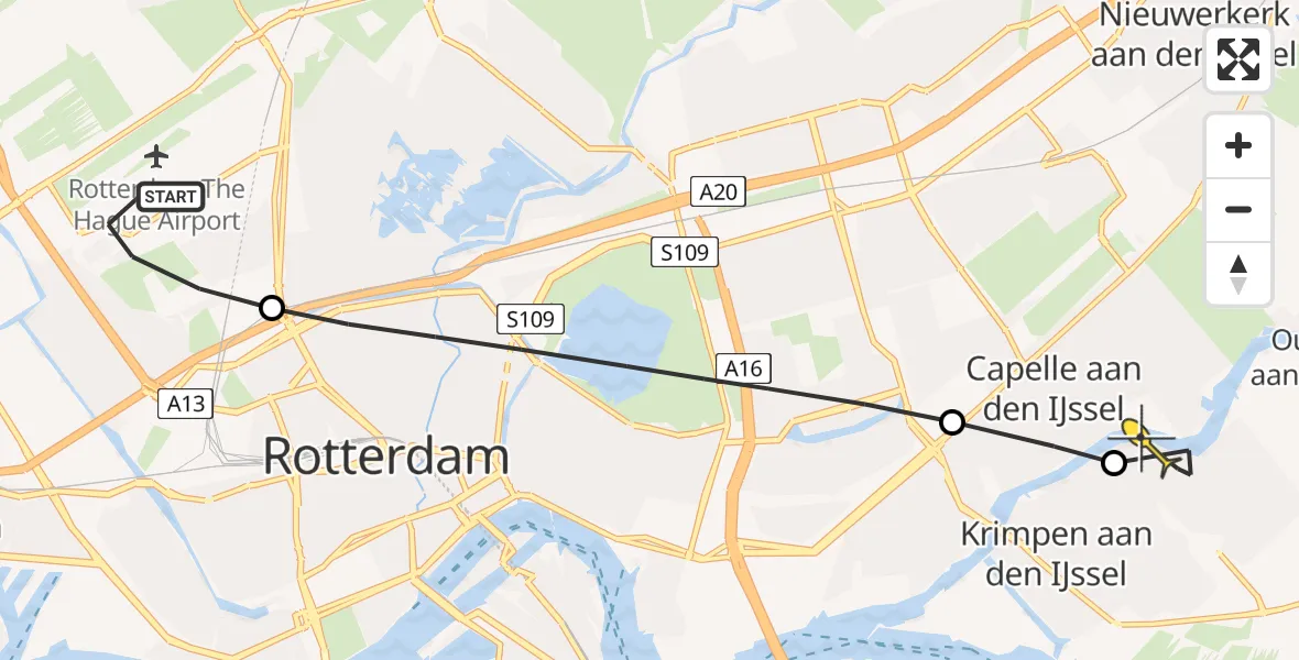 Routekaart van de vlucht: Lifeliner 2 naar Krimpen aan den IJssel, Van der Duijn van Maasdamweg