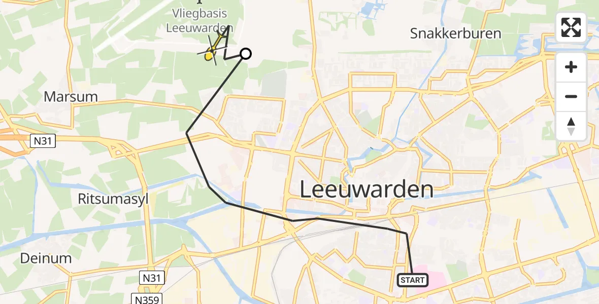 Routekaart van de vlucht: Ambulanceheli naar Vliegbasis Leeuwarden, Marshallweg