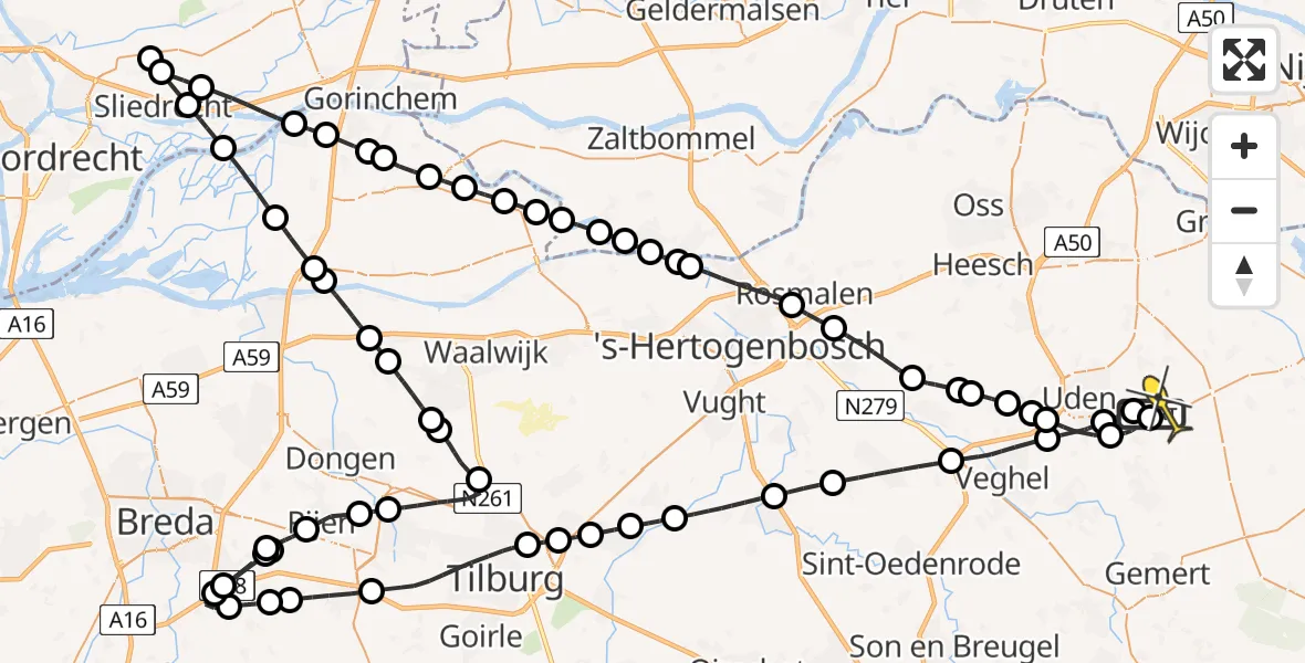 Routekaart van de vlucht: Lifeliner 3 naar Vliegbasis Volkel, Venstraat