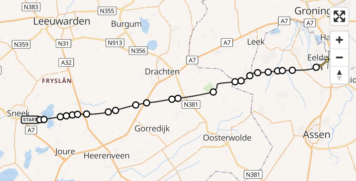 Routekaart van de vlucht: Lifeliner 4 naar Groningen Airport Eelde, Grienedyk