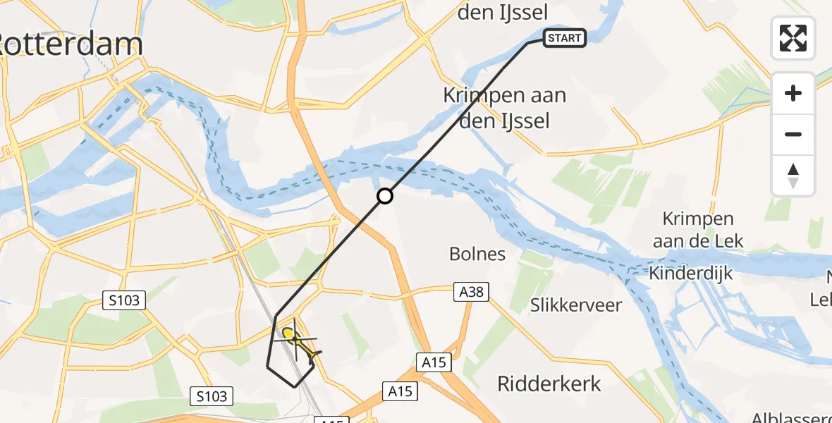 Routekaart van de vlucht: Lifeliner 2 naar Rotterdam, IJsseldijk