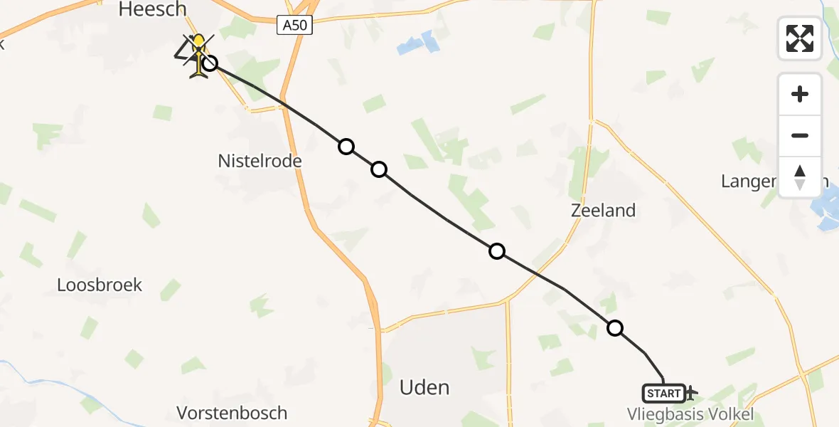 Routekaart van de vlucht: Lifeliner 3 naar Heesch, Achter-Oventje