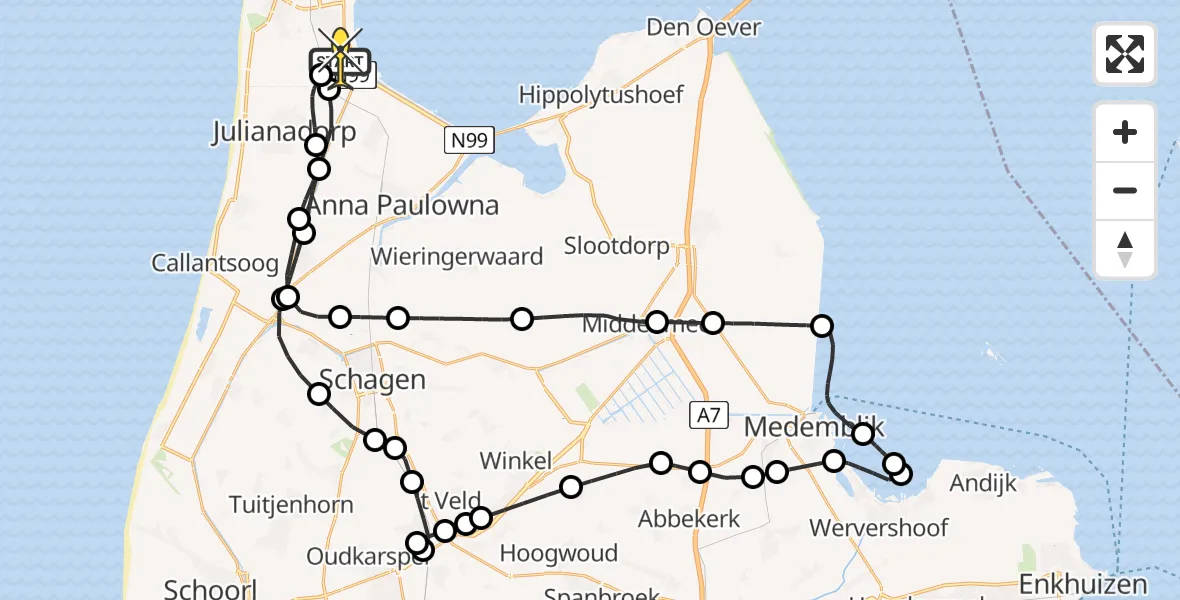 Routekaart van de vlucht: Kustwachthelikopter naar Vliegveld De Kooy, Kortevliet