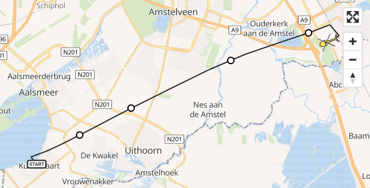Routekaart van de vlucht: Traumaheli naar Academisch Medisch Centrum (AMC), Mijnsherenweg