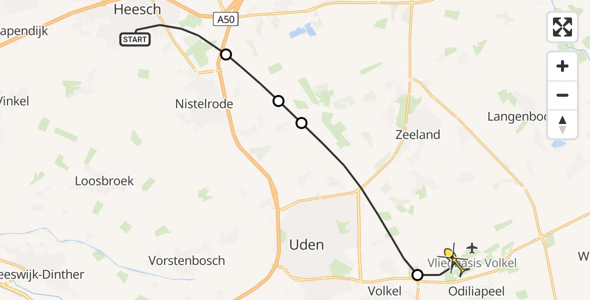 Routekaart van de vlucht: Lifeliner 3 naar Vliegbasis Volkel, De Zeis