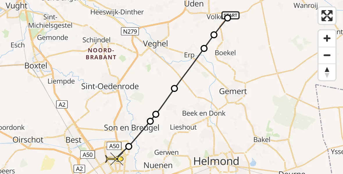 Routekaart van de vlucht: Lifeliner 3 naar Eindhoven, Zeelandsedijk