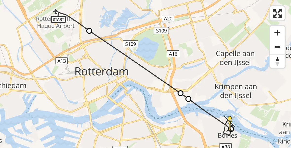 Routekaart van de vlucht: Lifeliner 2 naar Ridderkerk, Bovendijk