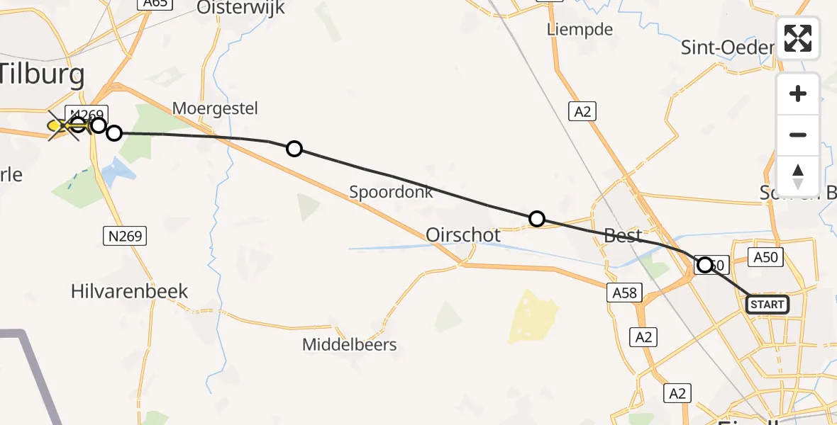Routekaart van de vlucht: Lifeliner 3 naar Tilburg, Ekkersweijer