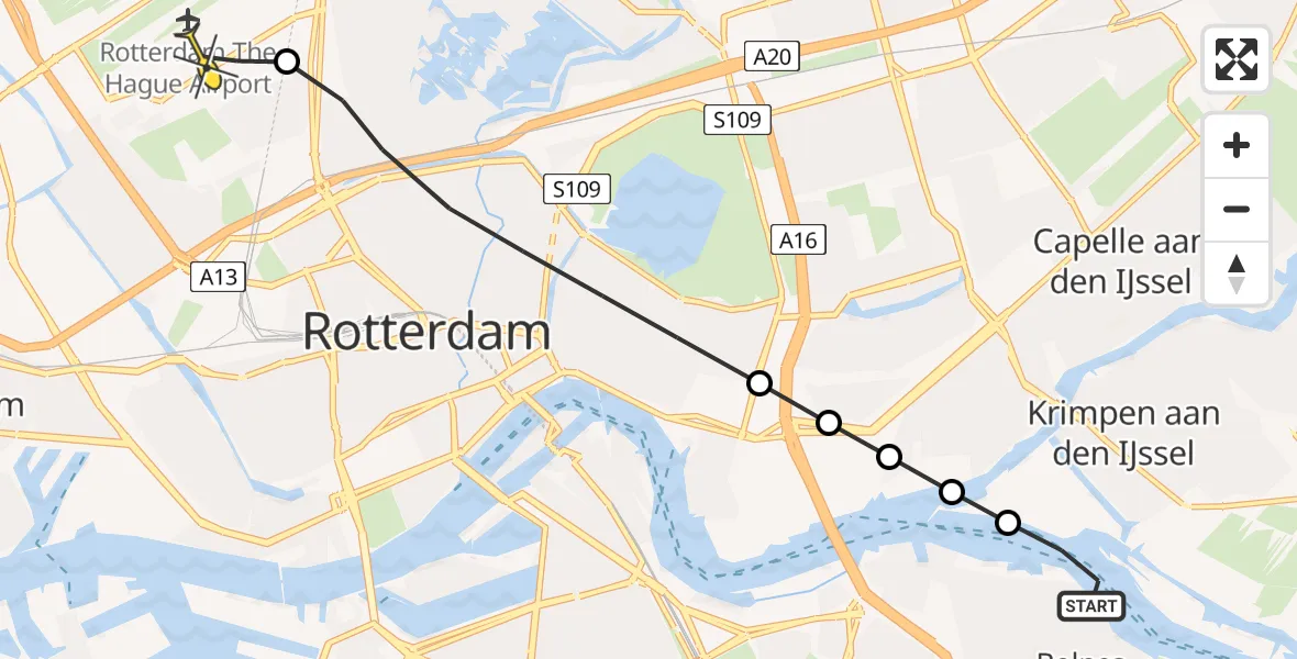 Routekaart van de vlucht: Lifeliner 2 naar Rotterdam The Hague Airport, Van Cralingenweg