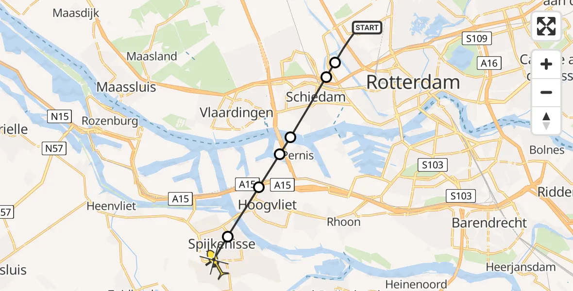 Routekaart van de vlucht: Lifeliner 2 naar Spijkenisse, Brandenburgbaan