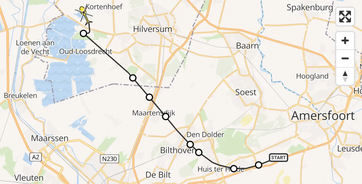 Routekaart van de vlucht: Politieheli naar Kortenhoef, Centurionbaan