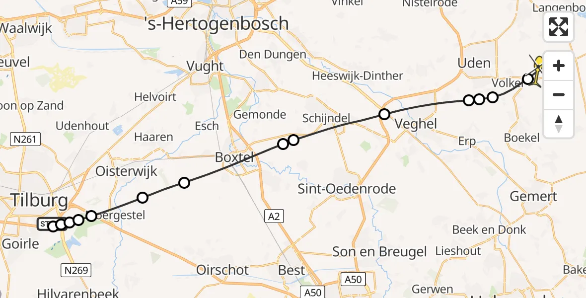 Routekaart van de vlucht: Lifeliner 3 naar Vliegbasis Volkel, Provincialeweg