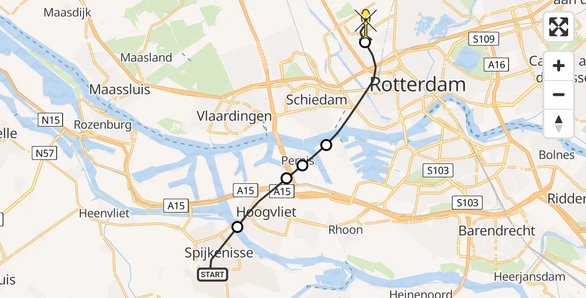 Routekaart van de vlucht: Lifeliner 2 naar Rotterdam The Hague Airport, Kievitspad