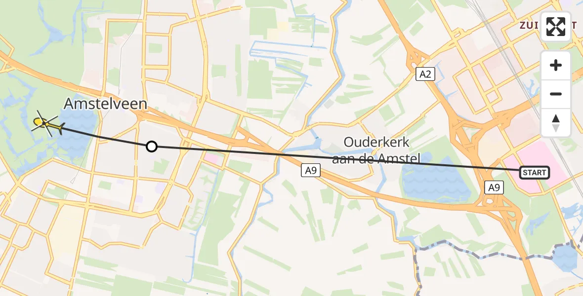 Routekaart van de vlucht: Politieheli naar Amstelveen, Boksdoornlaan