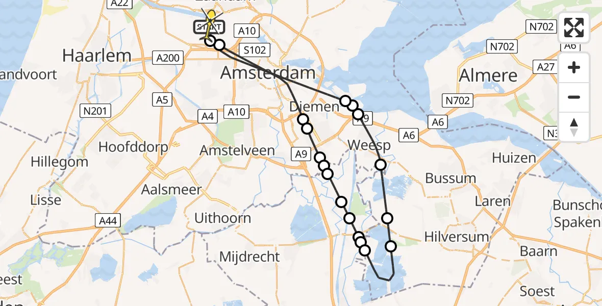 Routekaart van de vlucht: Traumaheli naar Amsterdam Heliport, Maltaweg