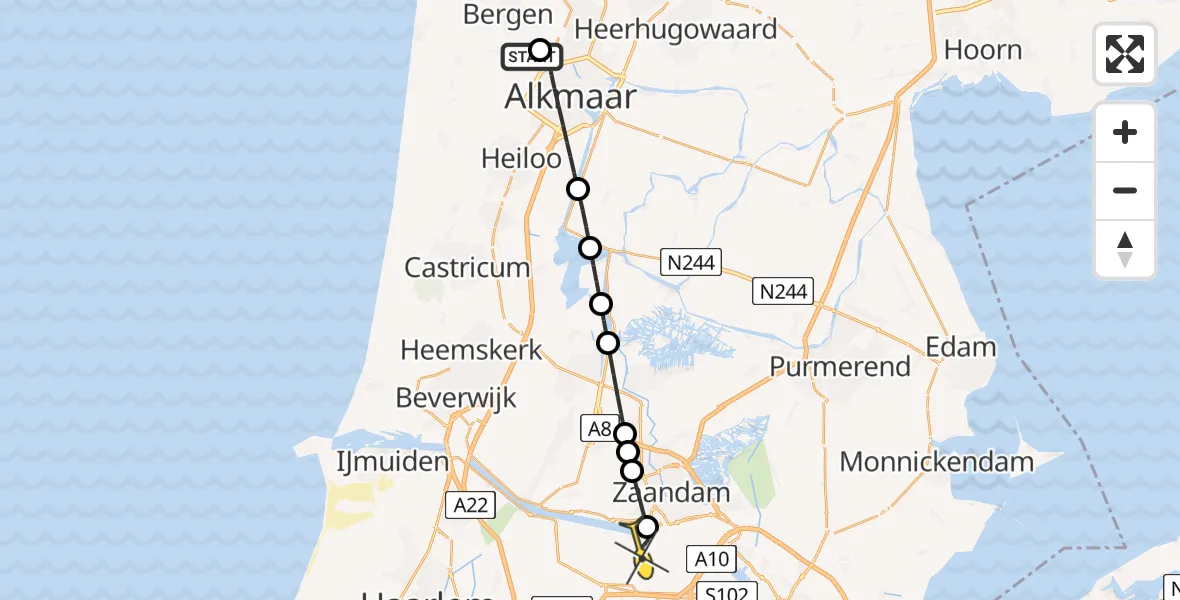 Routekaart van de vlucht: Traumaheli naar Amsterdam Heliport, Steve Bikoweg