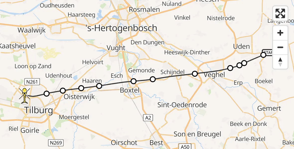 Routekaart van de vlucht: Lifeliner 3 naar Tilburg, Antoniusstraat