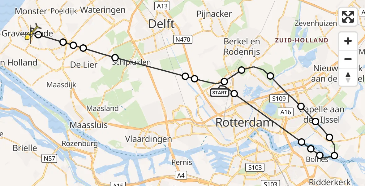 Routekaart van de vlucht: Lifeliner 2 naar 's-Gravenzande, Bovendijk